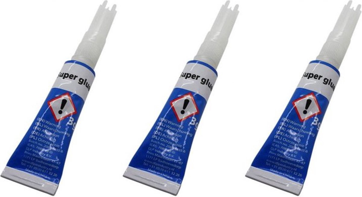 Krachtige Secondelijm 5x stuks SUPER HOBBY GLUE | 3 grams 10 secondenlijm | Extra sterke superlijm tubes voor rubber, metaal, glas, kunststof, keramiek en hout